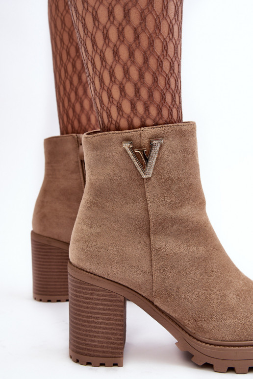 Women's Suede Boots On Heel With Decoration Beige Strong Women's Suede Boots On Heel With Decoration Beige Strong