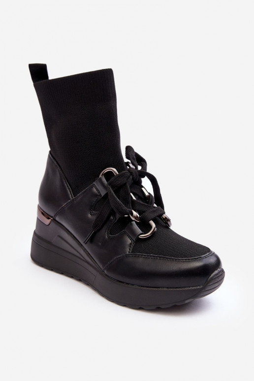 Women's Wedge Boots with Sock Black Helladina Women's Wedge Boots with Sock Black Helladina
