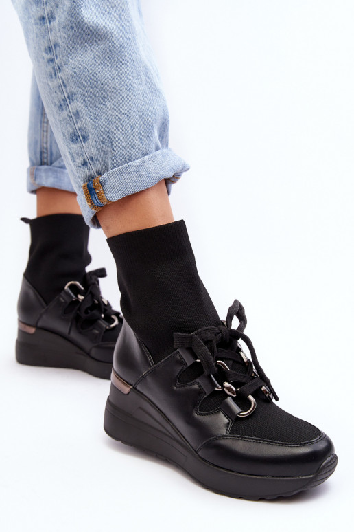 Women's Wedge Boots with Sock Black Helladina Women's Wedge Boots with Sock Black Helladina