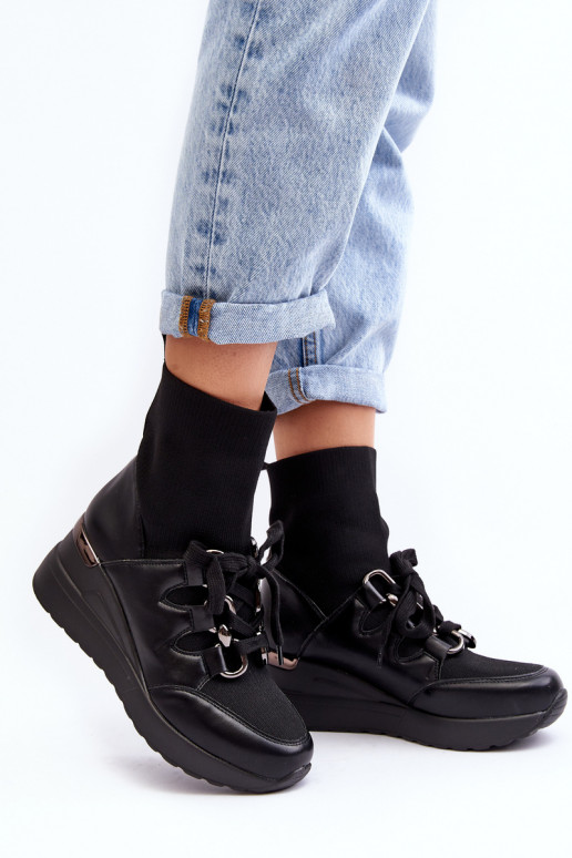 Women's Wedge Boots with Sock Black Helladina Women's Wedge Boots with Sock Black Helladina