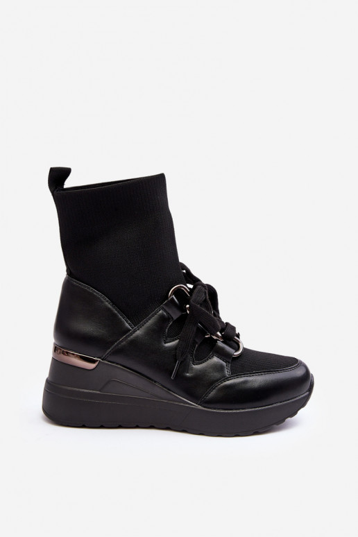 Women's Wedge Boots with Sock Black Helladina Women's Wedge Boots with Sock Black Helladina