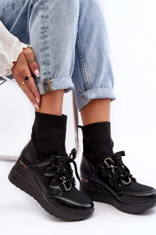 Women's Wedge Boots with Sock Black Helladina Women's Wedge Boots with Sock Black Helladina