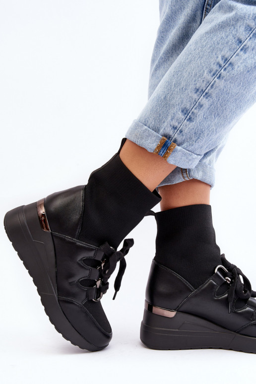 Women's Wedge Boots with Sock Black Helladina Women's Wedge Boots with Sock Black Helladina