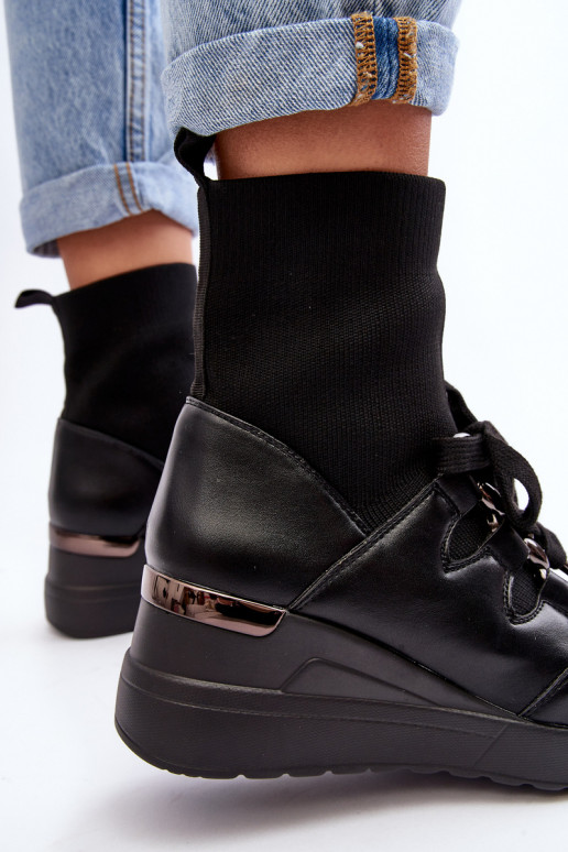 Women's Wedge Boots with Sock Black Helladina Women's Wedge Boots with Sock Black Helladina