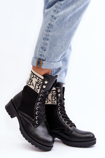 Women's Ankle Boots Brogues with Sock Black Hakina 2