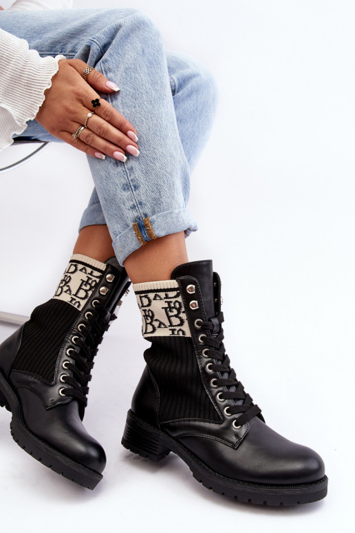 Women's Ankle Boots Brogues with Sock Black Hakina Women's Ankle Boots Brogues with Sock Black Hakina