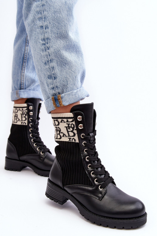 Women's Ankle Boots Brogues with Sock Black Hakina Women's Ankle Boots Brogues with Sock Black Hakina