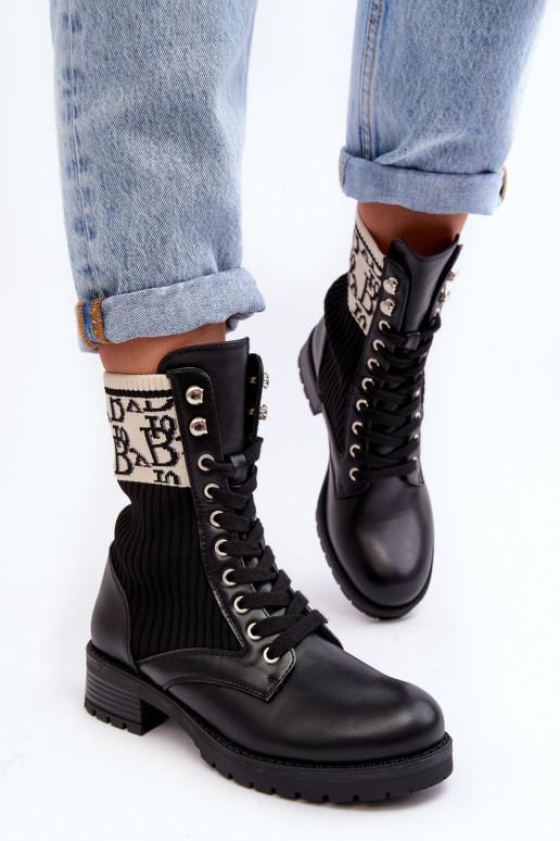 Women's Ankle Boots Brogues with Sock Black Hakina Women's Ankle Boots Brogues with Sock Black Hakina