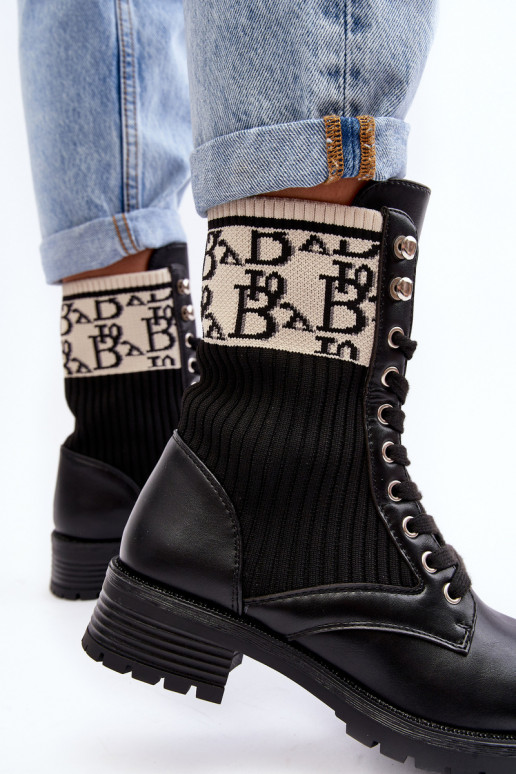 Women's Ankle Boots Brogues with Sock Black Hakina Women's Ankle Boots Brogues with Sock Black Hakina