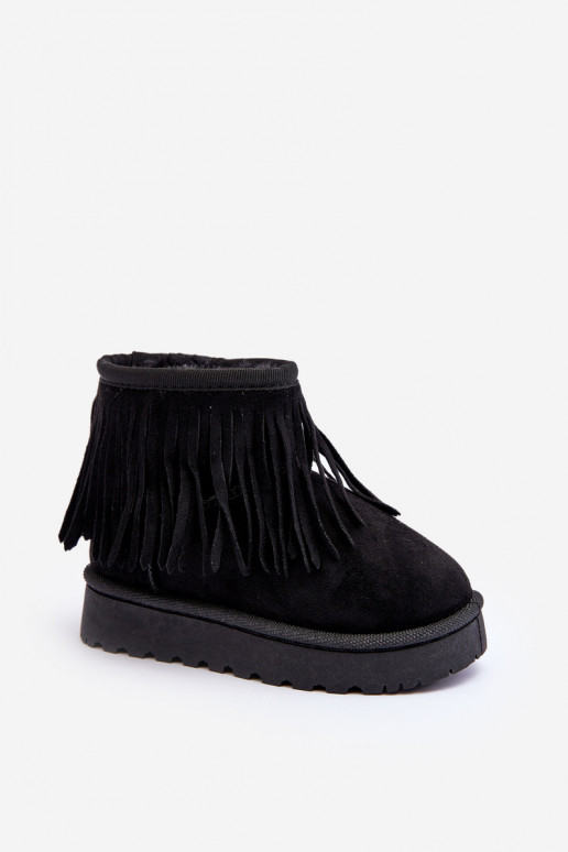 Children's Fur-Lined Snow Boots with Decorative Fringes Black Nimia Children's Fur-Lined Snow Boots with Decorative Fringes Black Nimia