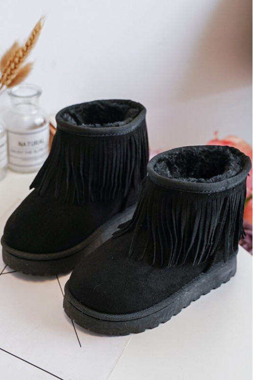 Children's Fur-Lined Snow Boots with Decorative Fringes Black Nimia Children's Fur-Lined Snow Boots with Decorative Fringes Black Nimia