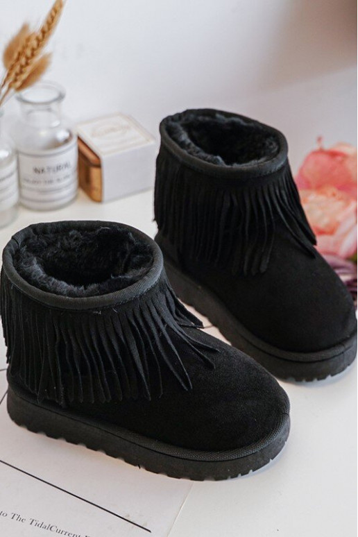 Children's Fur-Lined Snow Boots with Decorative Fringes Black Nimia Children's Fur-Lined Snow Boots with Decorative Fringes Black Nimia