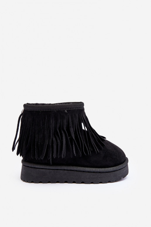 Children's Fur-Lined Snow Boots with Decorative Fringes Black Nimia Children's Fur-Lined Snow Boots with Decorative Fringes Black Nimia