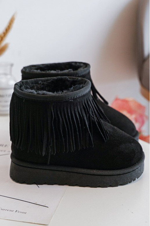 Children's Fur-Lined Snow Boots with Decorative Fringes Black Nimia Children's Fur-Lined Snow Boots with Decorative Fringes Black Nimia