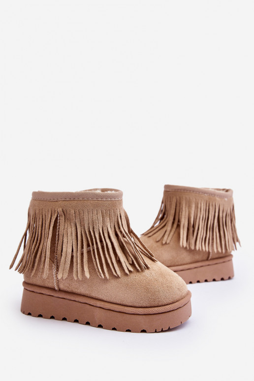 Fleece-Lined Snow Boots with Decorative Fringes for Kids Beige Nimia'