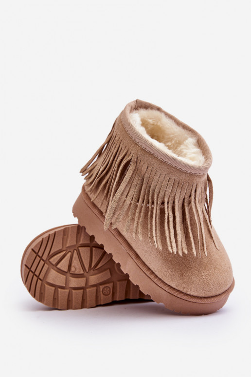 Fleece-Lined Snow Boots with Decorative Fringes for Kids Beige Nimia'