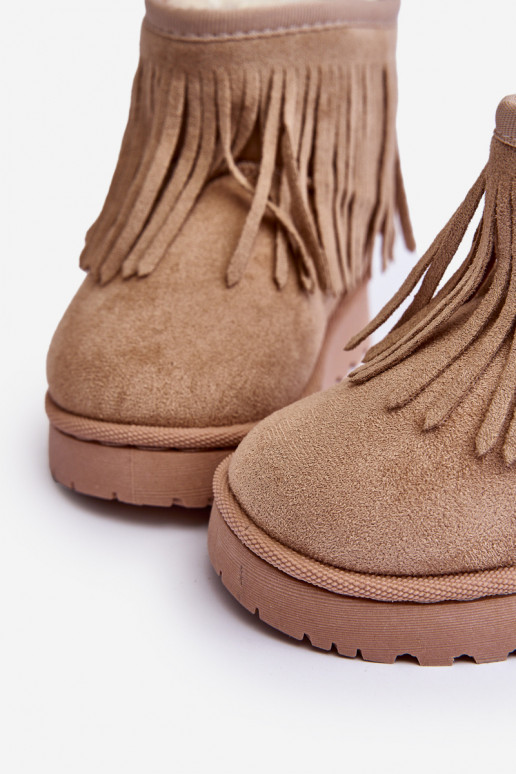 Fleece-Lined Snow Boots with Decorative Fringes for Kids Beige Nimia'