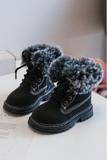 Children's Trapper Boots with Zip and Faux Fur Black Gerande 2