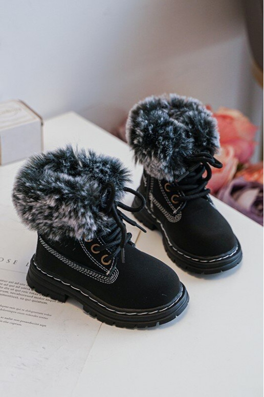 Children's Trapper Boots with Zip and Faux Fur Black Gerande