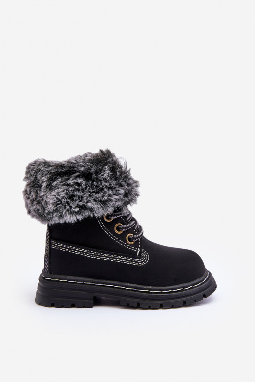 Children's Trapper Boots with Zip and Faux Fur Black Gerande