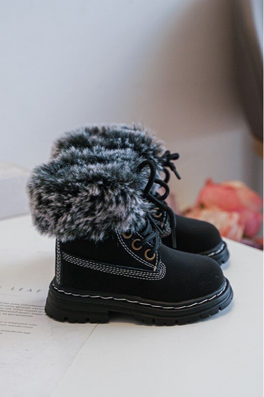 Children's Trapper Boots with Zip and Faux Fur Black Gerande