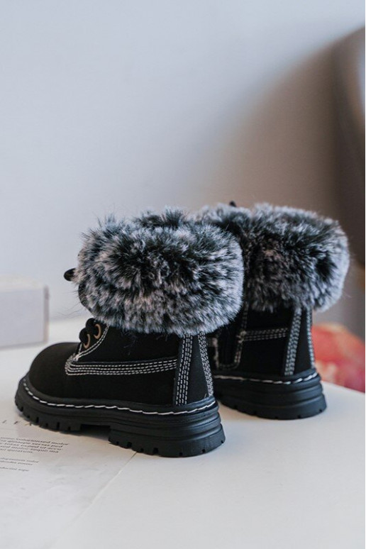 Children's Trapper Boots with Zip and Faux Fur Black Gerande