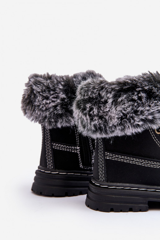 Children's Trapper Boots with Zip and Faux Fur Black Gerande