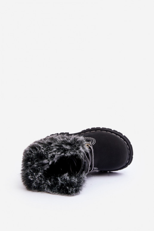 Children's Trapper Boots with Zip and Faux Fur Black Gerande