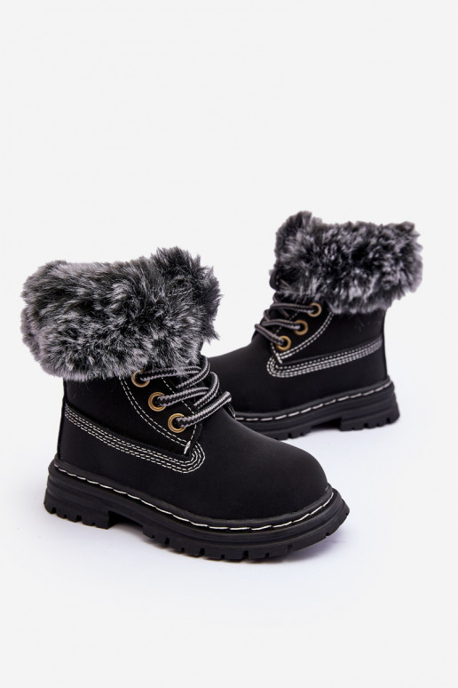 Children's Trapper Boots with Zip and Faux Fur Black Gerande