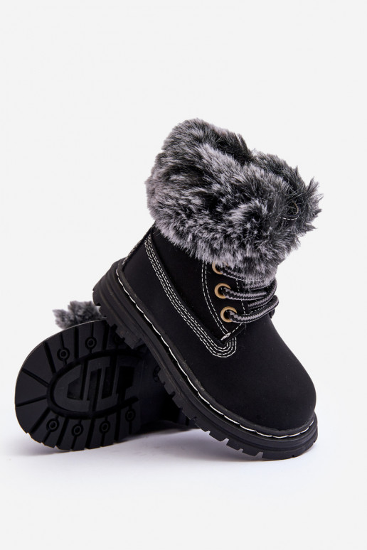 Children's Trapper Boots with Zip and Faux Fur Black Gerande