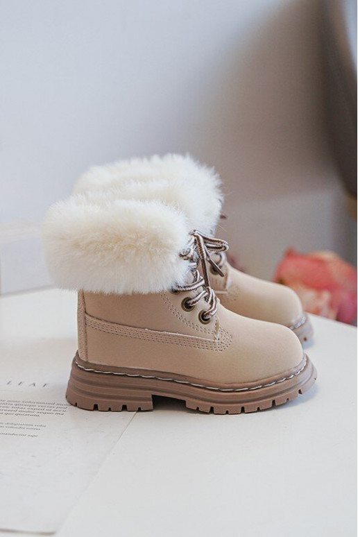 Children's Trapper Boots with a Zip and Faux Fur Beige Gerande