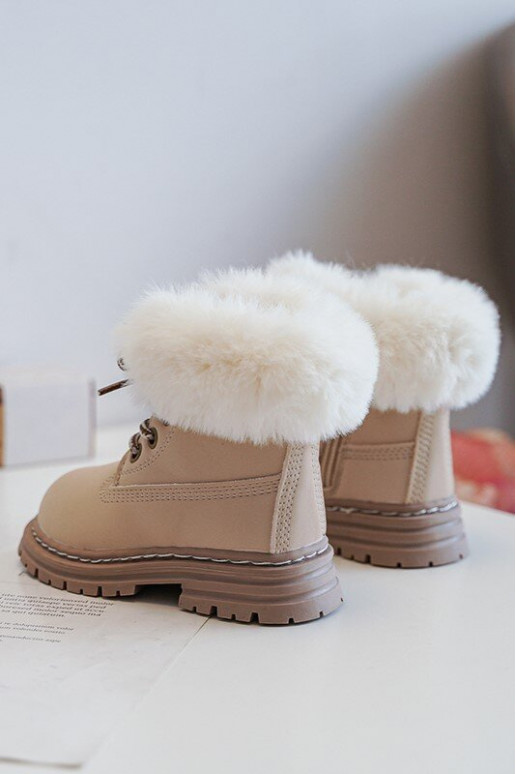 Children's Trapper Boots with a Zip and Faux Fur Beige Gerande