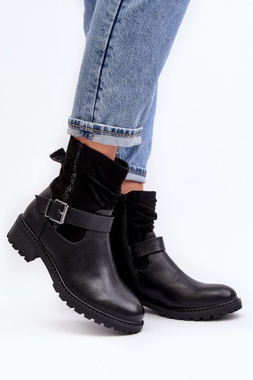 Women's Flat Heel Boots with Clasp Black Cillolis 2