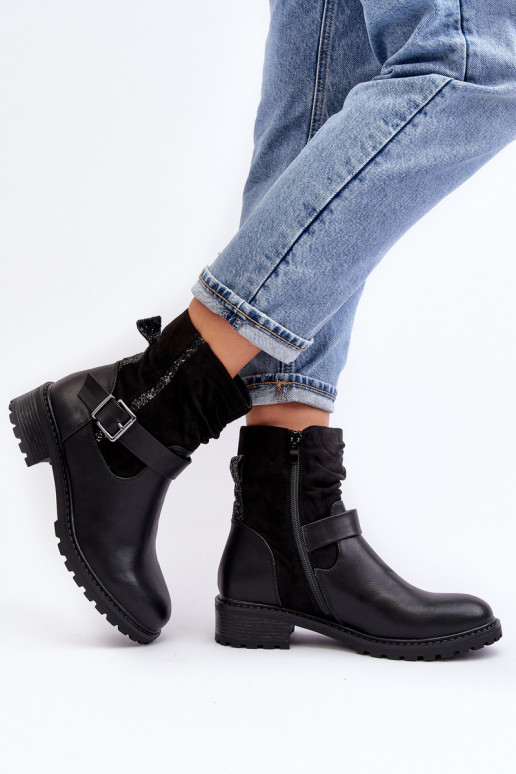Women's Flat Heel Boots with Clasp Black Cillolis Women's Flat Heel Boots with Clasp Black Cillolis