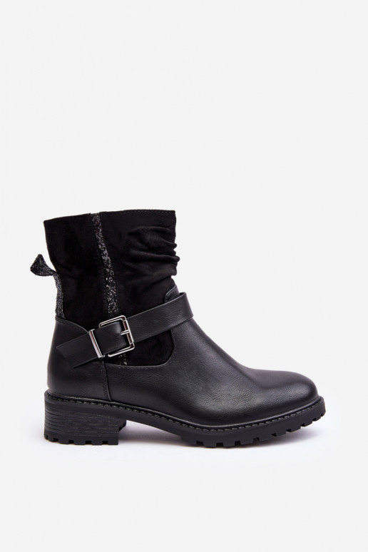 Women's Flat Heel Boots with Clasp Black Cillolis Women's Flat Heel Boots with Clasp Black Cillolis