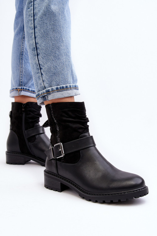 Women's Flat Heel Boots with Clasp Black Cillolis Women's Flat Heel Boots with Clasp Black Cillolis