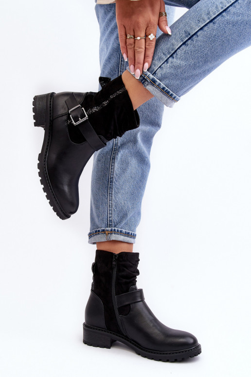 Women's Flat Heel Boots with Clasp Black Cillolis Women's Flat Heel Boots with Clasp Black Cillolis