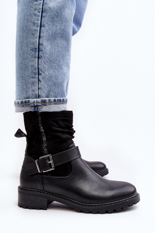 Women's Flat Heel Boots with Clasp Black Cillolis Women's Flat Heel Boots with Clasp Black Cillolis