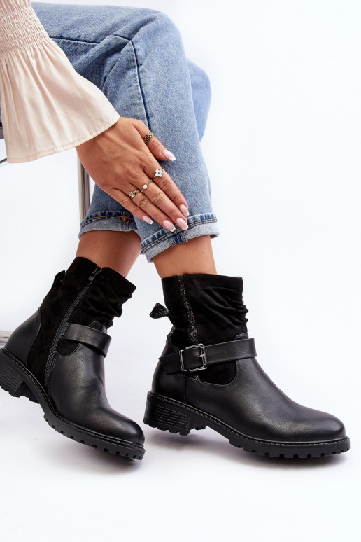 Women's Flat Heel Boots with Clasp Black Cillolis Women's Flat Heel Boots with Clasp Black Cillolis
