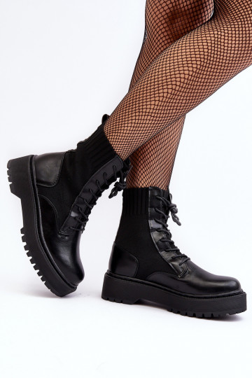 Women's Lace-up Ankle Boots with Sock Black Dedinva 2