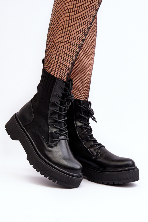 Women's Lace-up Ankle Boots with Sock Black Dedinva Women's Lace-up Ankle Boots with Sock Black Dedinva