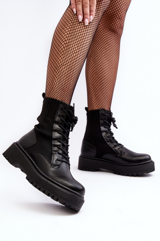 Women's Lace-up Ankle Boots with Sock Black Dedinva Women's Lace-up Ankle Boots with Sock Black Dedinva
