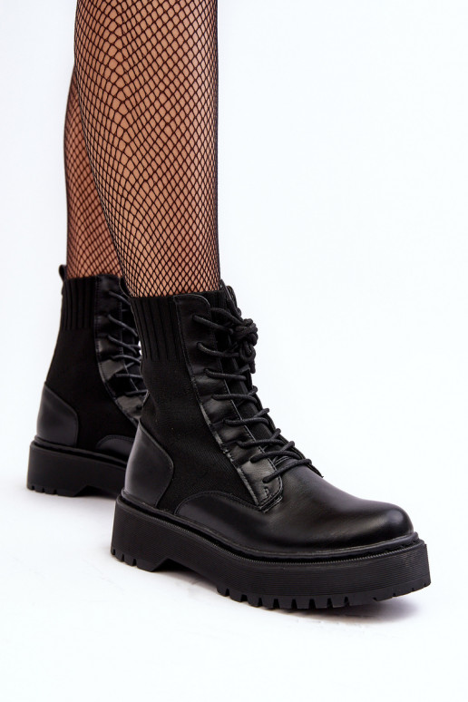 Women's Lace-up Ankle Boots with Sock Black Dedinva Women's Lace-up Ankle Boots with Sock Black Dedinva