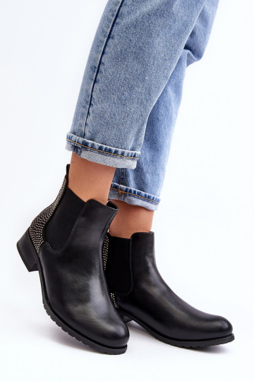 Women's Low Boots Ankle Boots with Embellishment Black Donname 2