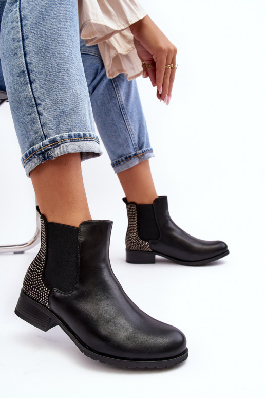 Women's Low Boots Ankle Boots with Embellishment Black Donname