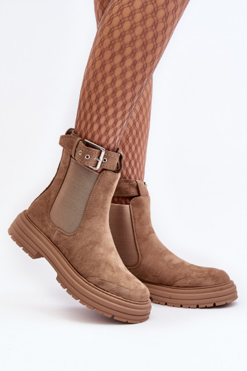 Leather Ankle Boots with Massive Sole Beige Ozaro 2