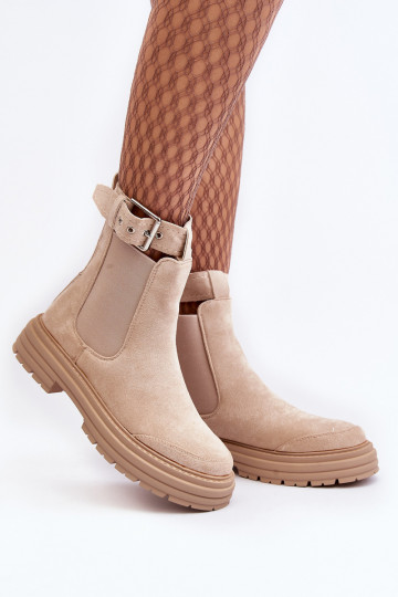 Suede Ankle Boots With Massive Sole Light Beige Ozaro 2