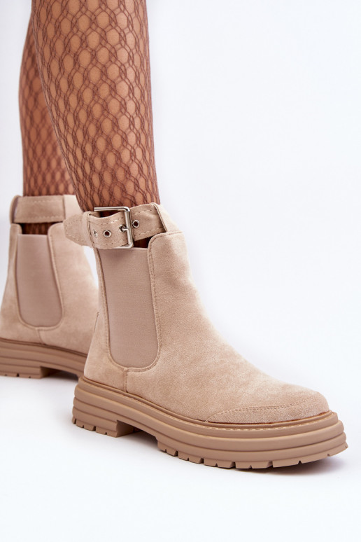 Suede Ankle Boots With Massive Sole Light Beige Ozaro