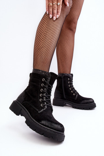 Women's Decorated Lace-up Ankle Boots Black Santelia 2