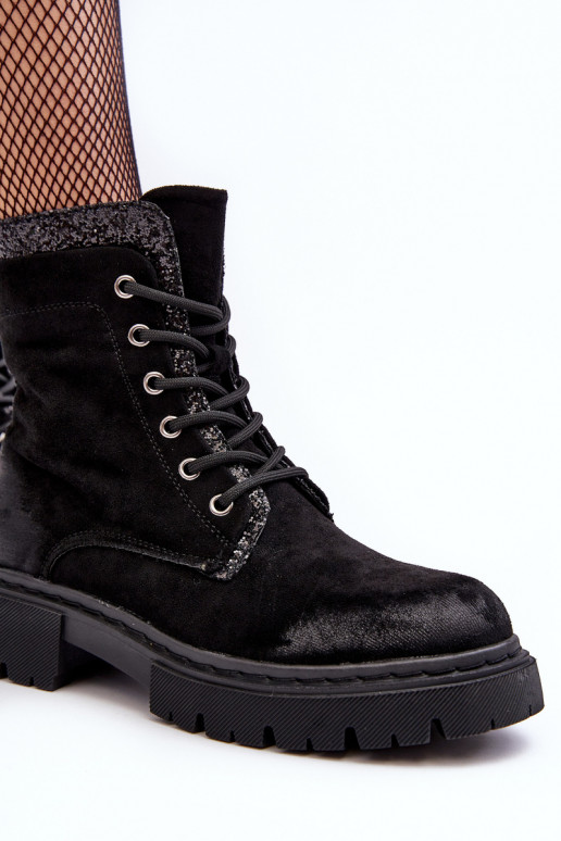 Women's Decorated Lace-up Ankle Boots Black Santelia Women's Decorated Lace-up Ankle Boots Black Santelia